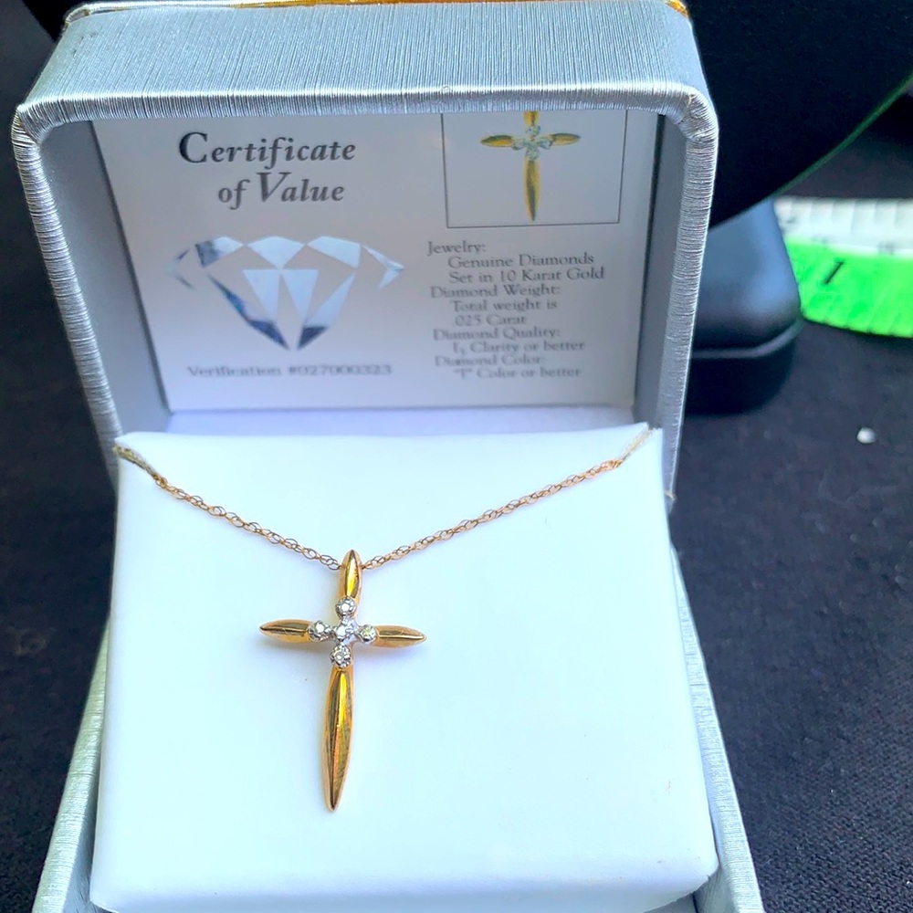 10k gold and diamond cross on chain